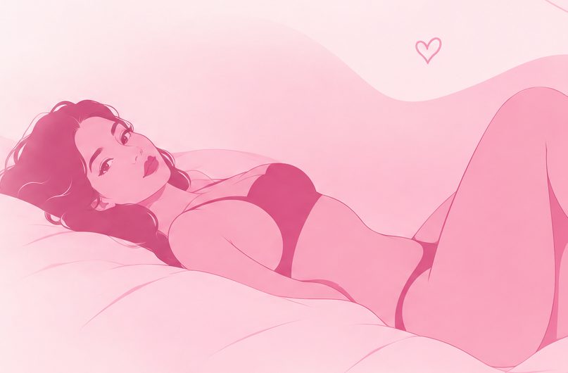 Ilustração minimalista de uma mulher em tons suaves de rosa